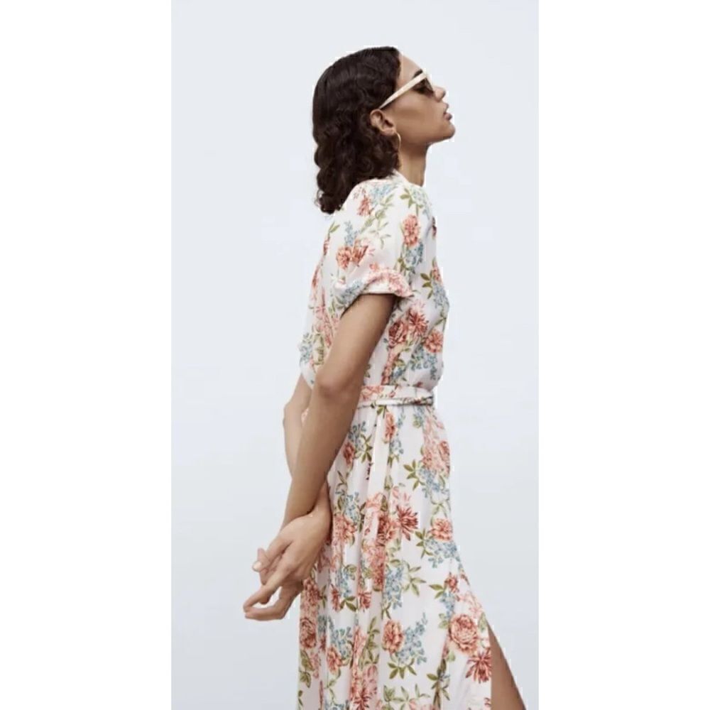 Rare-Zara Floral Flower Print Midi Dress Size M - no belt - Picture 5 of 5